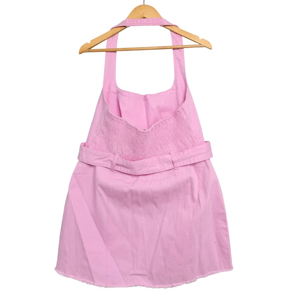 NEW Barbie x Show Me Your Mumu Duncan Halter Dress Pink Denim Mini XXL - Picture 2 of 15